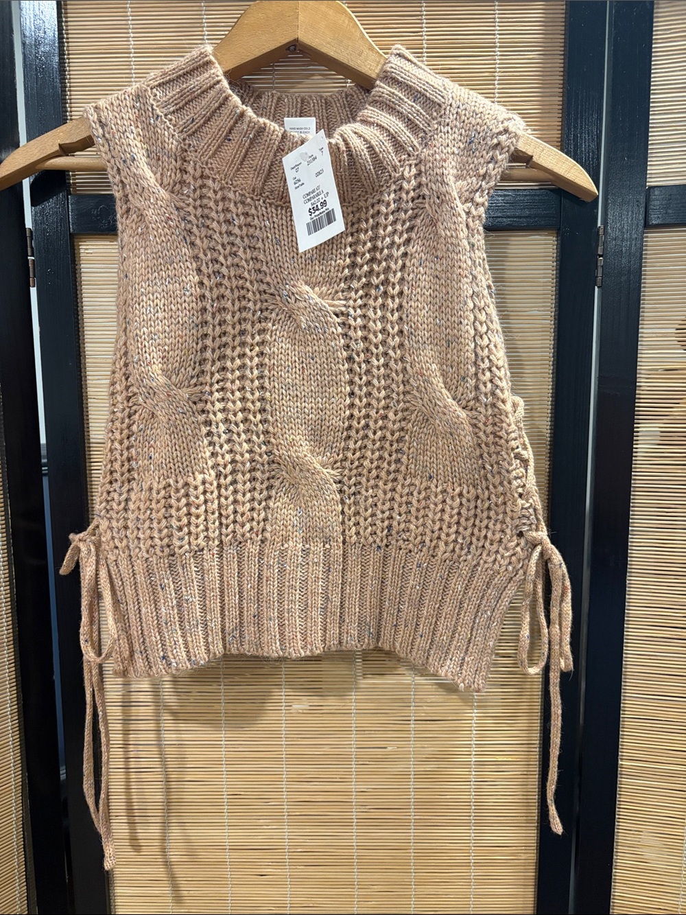 Kerisma Tan Cable Knit Sleeveless Crewneck Sweater Vest